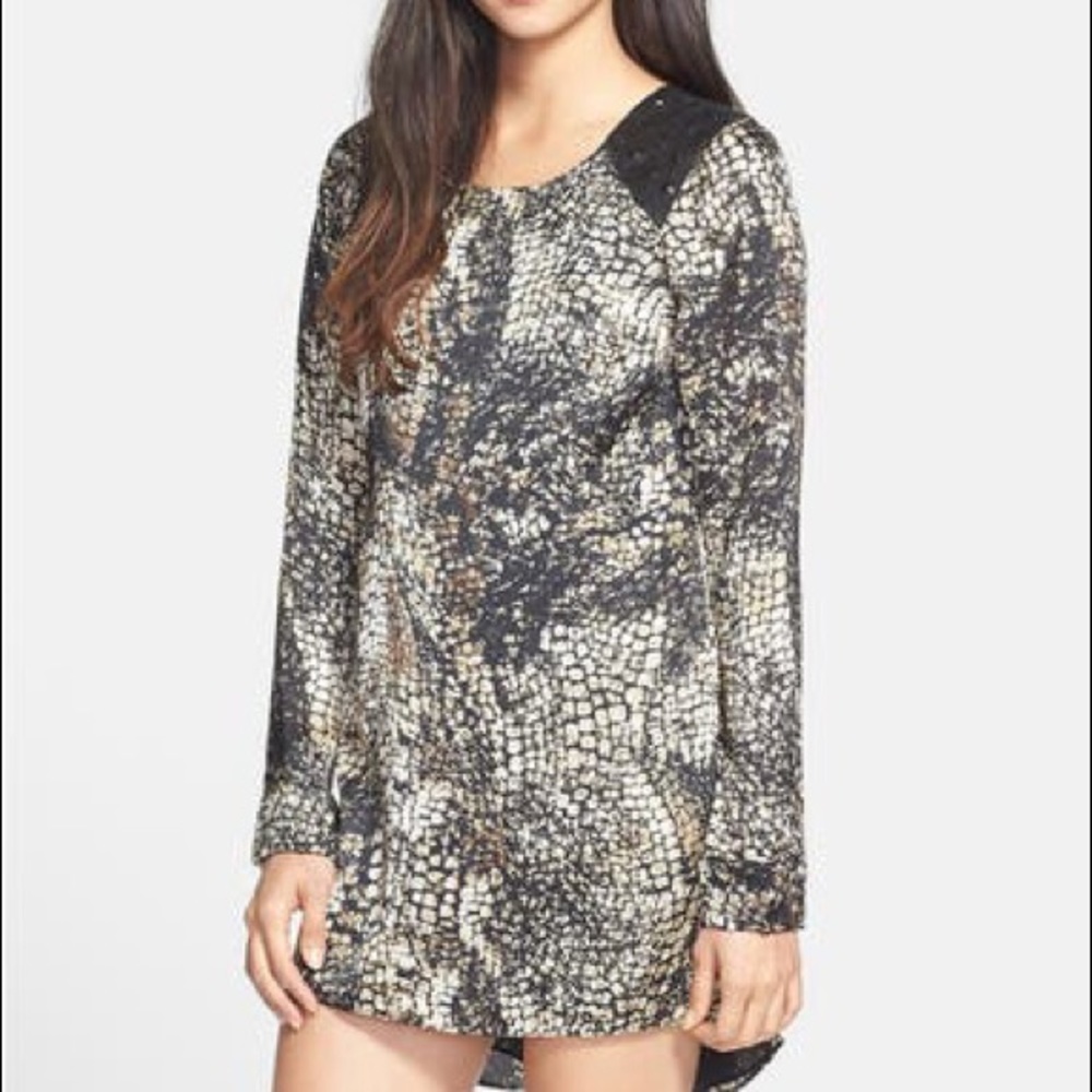 Dress the Population leather snake print dress
